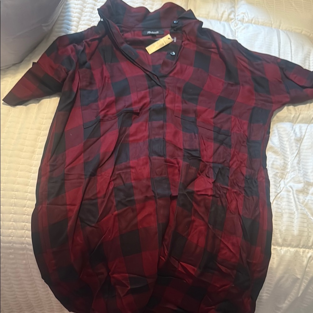Madewell Burgundy and Black Plaid Shirt dress!